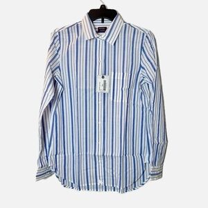 NWT UNTUCKit Pinot Perse Womens Long Sleeve Button Up Blue White Striped